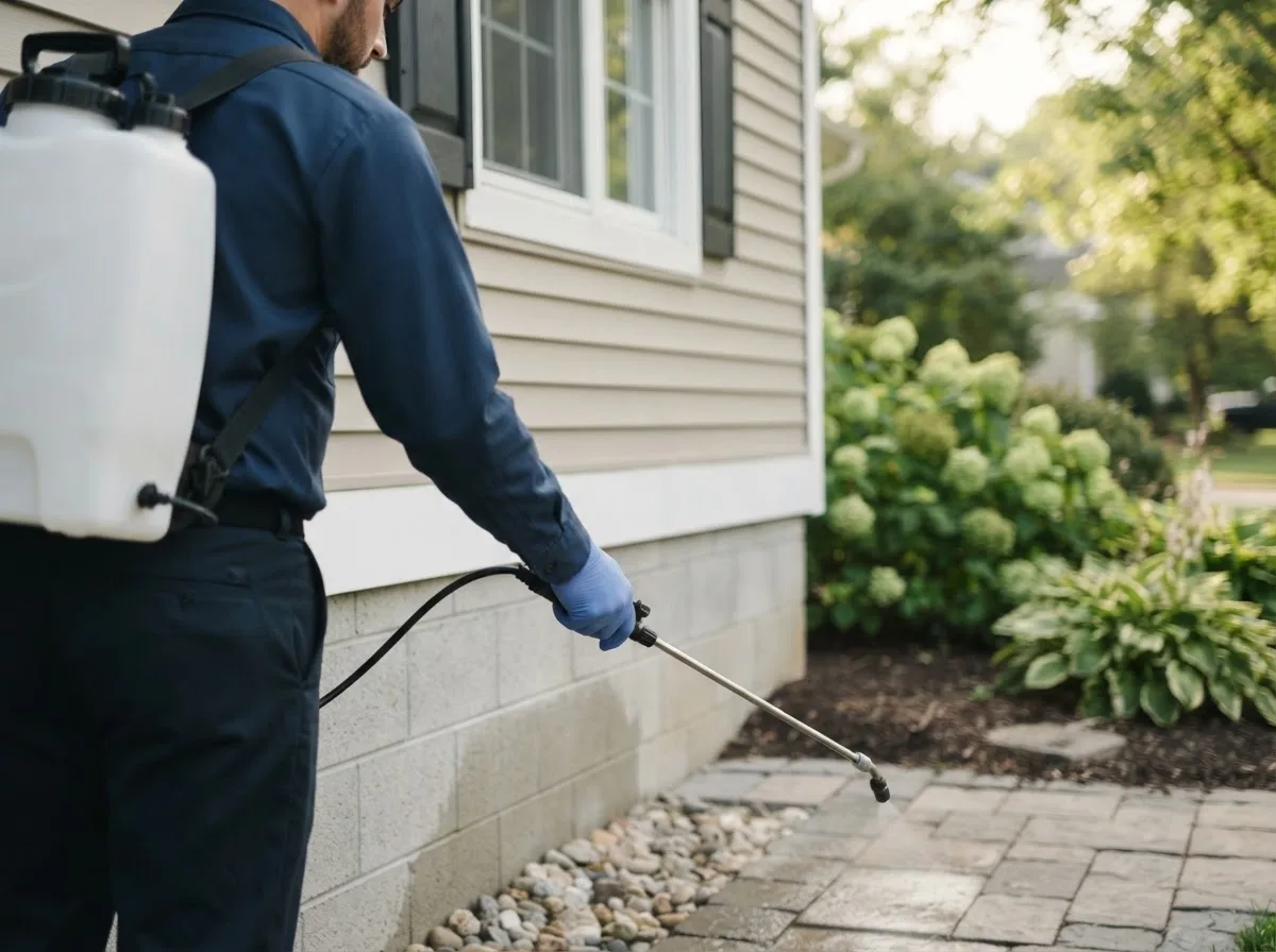 Pest control technician inspecting a home in New Geneva, PA